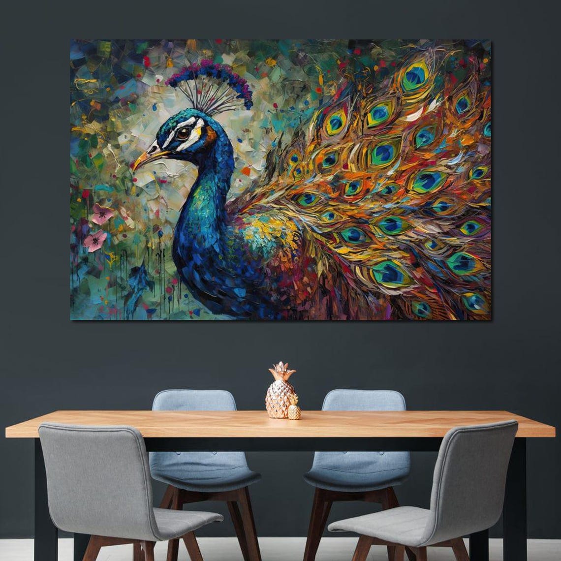 Peacock Iridescent Tail Feathers Colorful Bird Art Print Wall Decor - Image 2