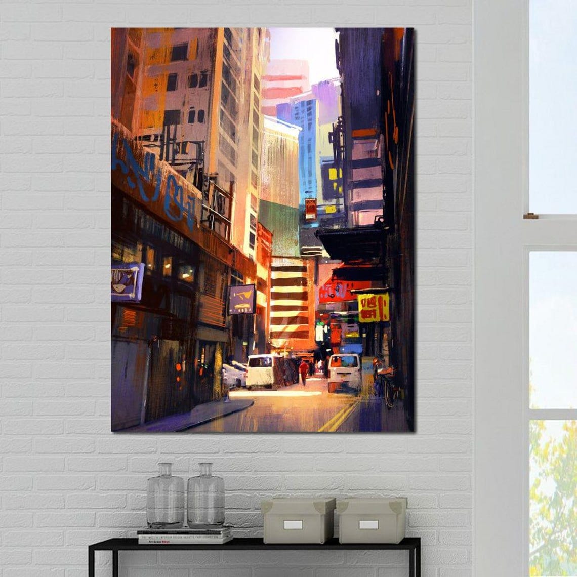 Hemererae Market Urban Wall Art Colorful Cityscape Modern Street Scene Vibrant Yellow Oil Painting By Nichecanvas - Image 4