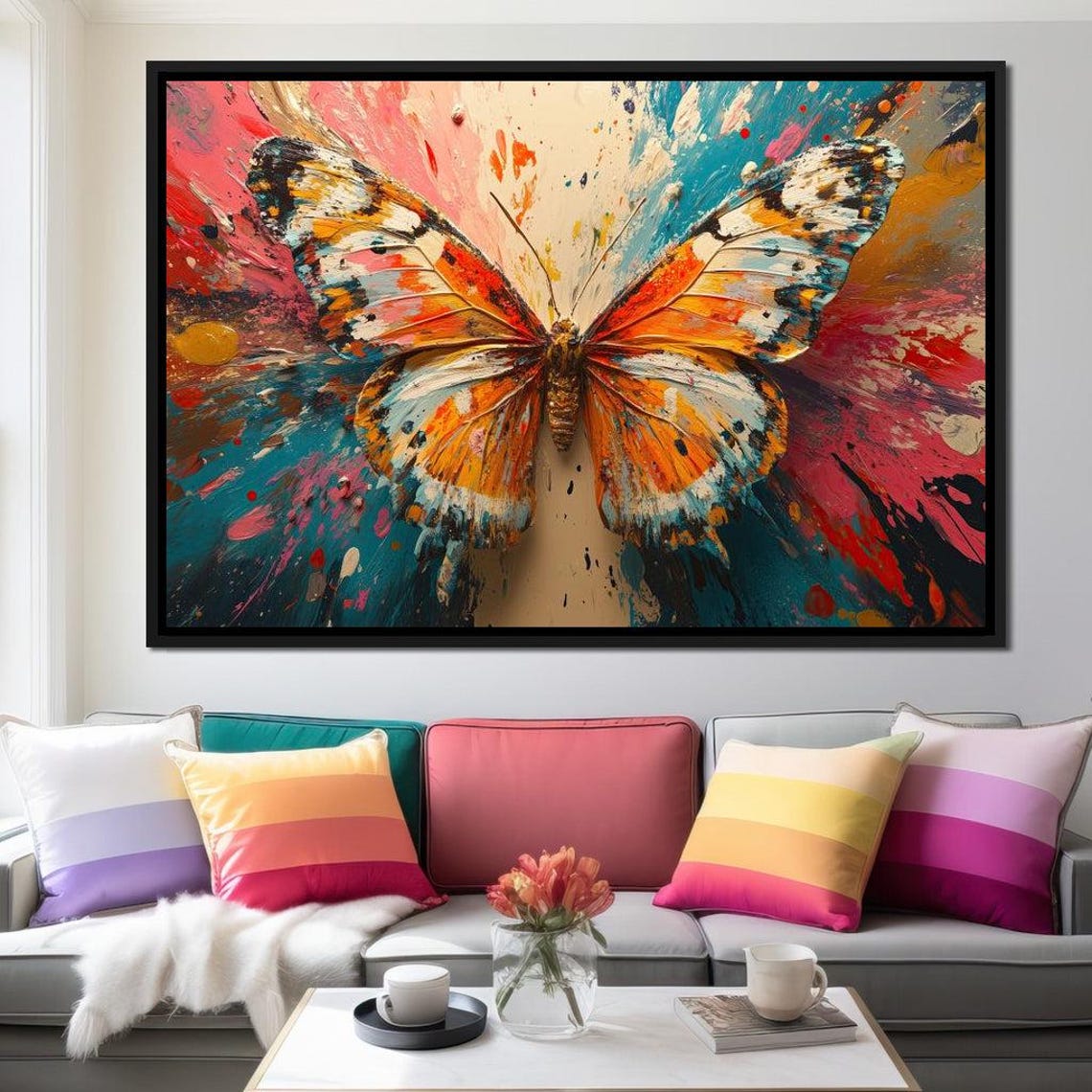 Butterfly Symphony Burst Vibrant Butterfly Wall Art Home Decor Nature Inspired Color Splash Modern By Nichecanvas - Image 3