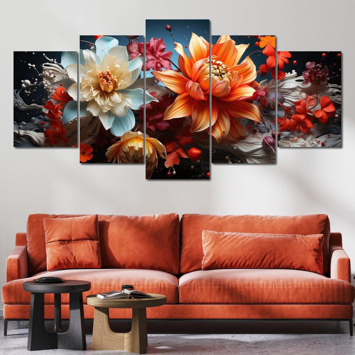 Giant Orange Dahlia Blooms Smoke Swirls Multi Panel Floral Poster