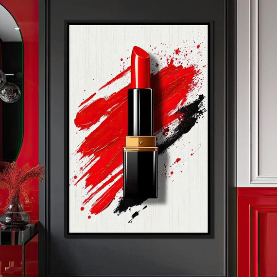 Lipstick Essence Bold Expression Vibrant Modern Wall Art Beauty Home Decor Red Black By Nichecanvas