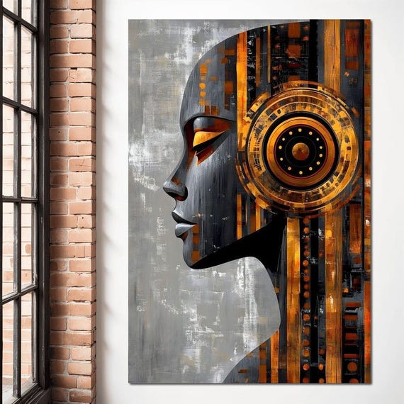 Industrial Echoes Evolution Urban Abstract Wall Art Modern Home Decor Geometric Face Portrait By Nichecanvas