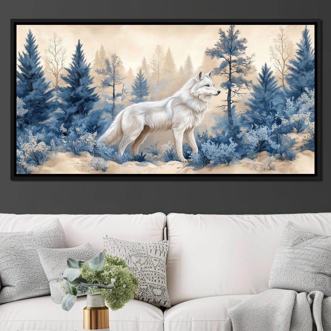 White Wolf Blue Forest Winter Wonderland Pine Trees Wildlife Art Print - Image 3