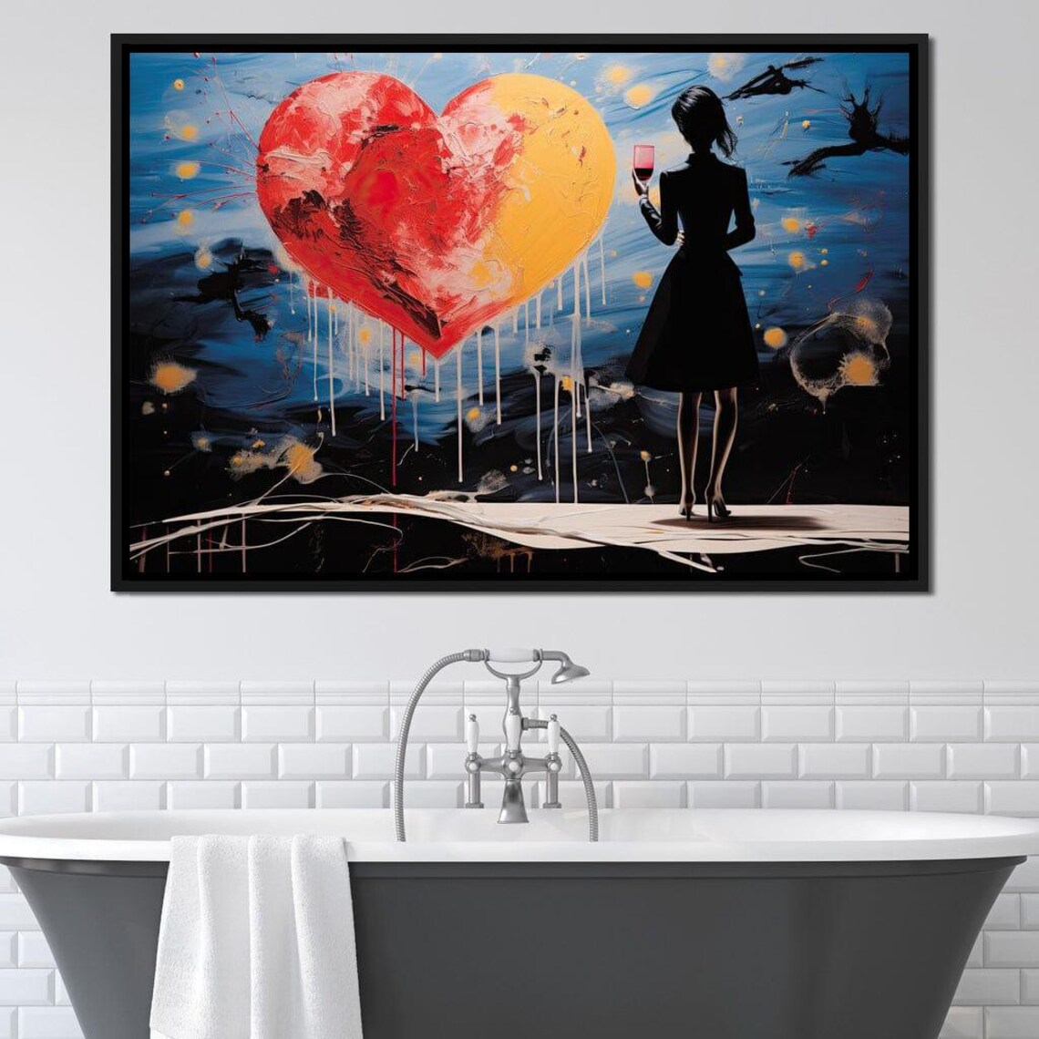 Twilight Toast Woman Silhouette With Wine Glass Giant Heart Art Poster - Image 4