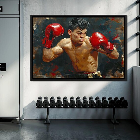 Boxer Fighter Red Gloves Oil Painting Motivational Sports Gym Art Print