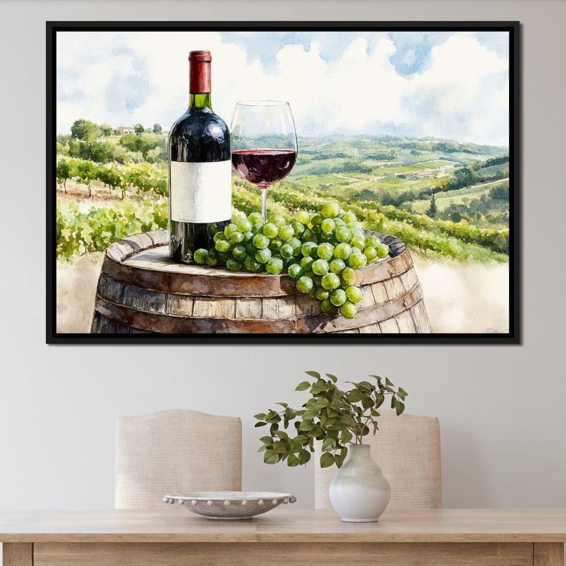 Rustic Vineyard Wine Bottle Glass Grapes Watercolor Art Poster