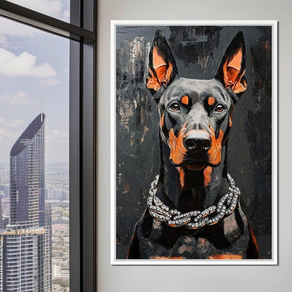Guardian Of Midnight Regal Canine Art Doberman Home Decor Majestic Dog Portrait Bold Wall Art Design By Nichecanvas