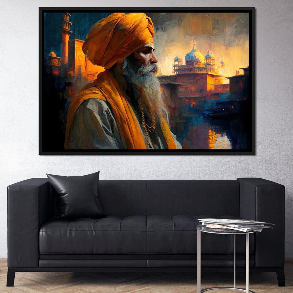 Sikh Elder Orange Turban Golden Temple Painting Spiritual Cultural Art Poster - Image 3
