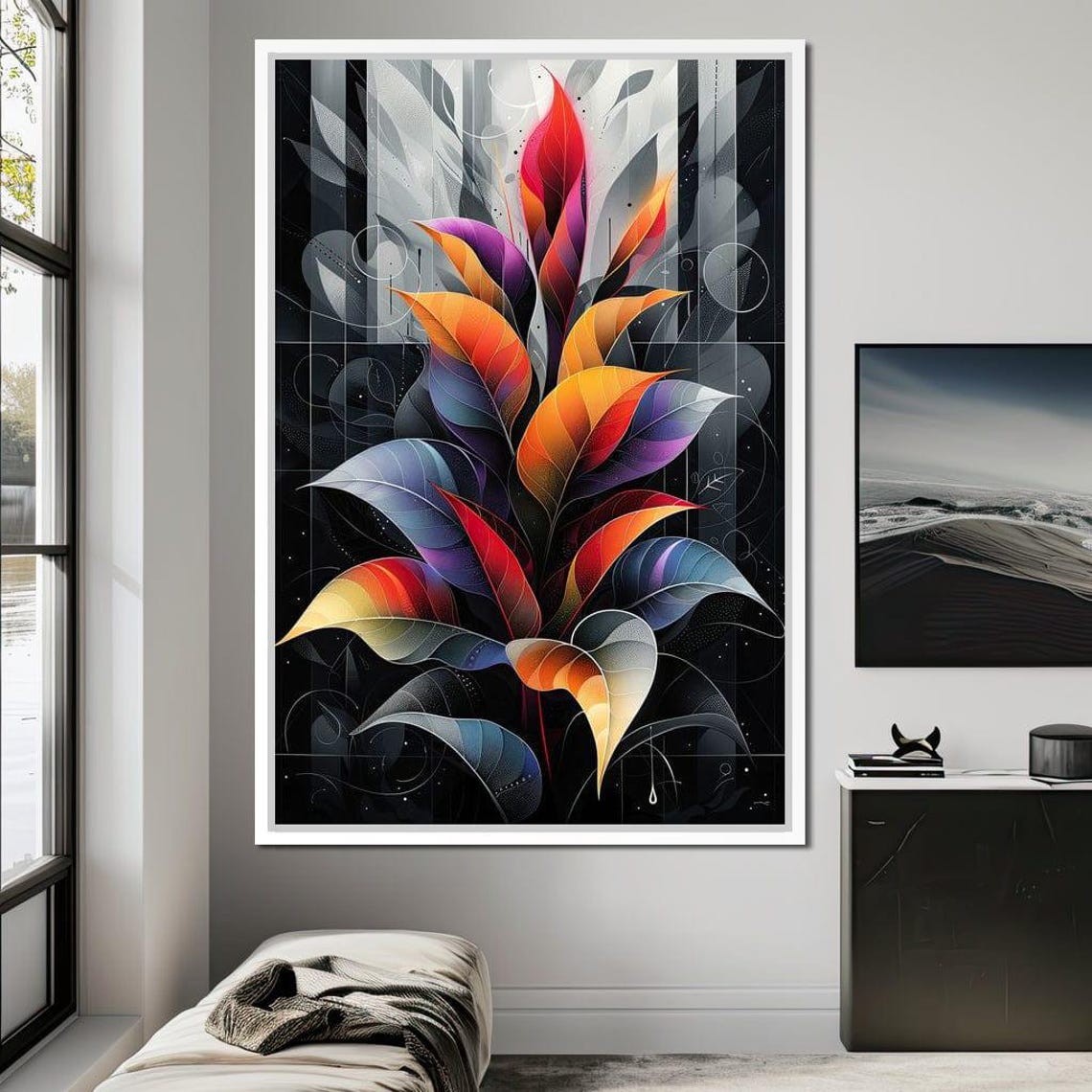 Rainbow Autumn Leaves Bouquet Black Background Botanical Wall Art - Image 2
