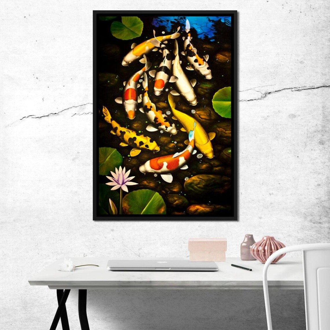 Koi Fish Swimming Among Lotus Lily Pads Zen Pond Wall Art Poster - Image 3