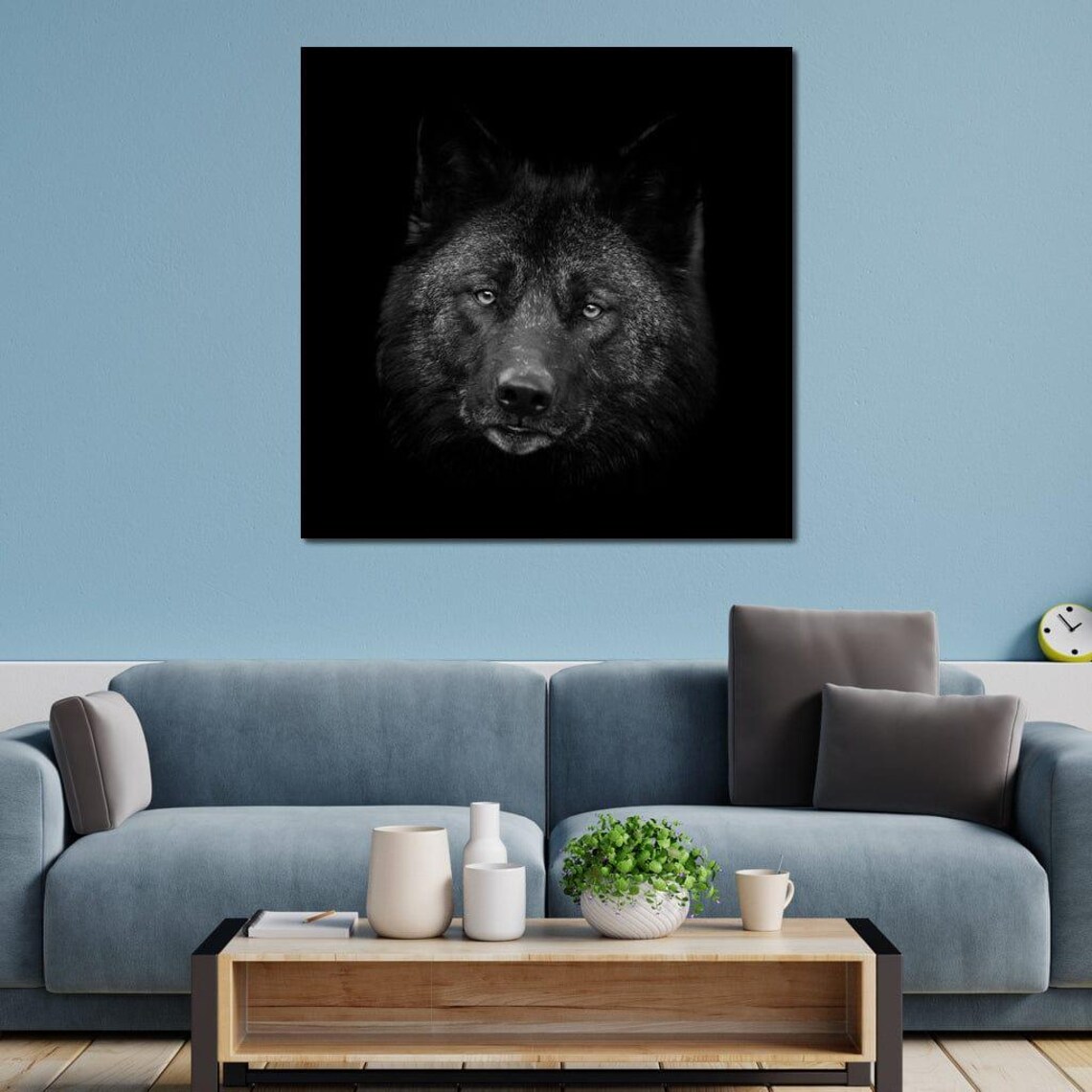 Black Wolf Portrait Dark Monochrome Wild Animal Fine Art Print - Image 2