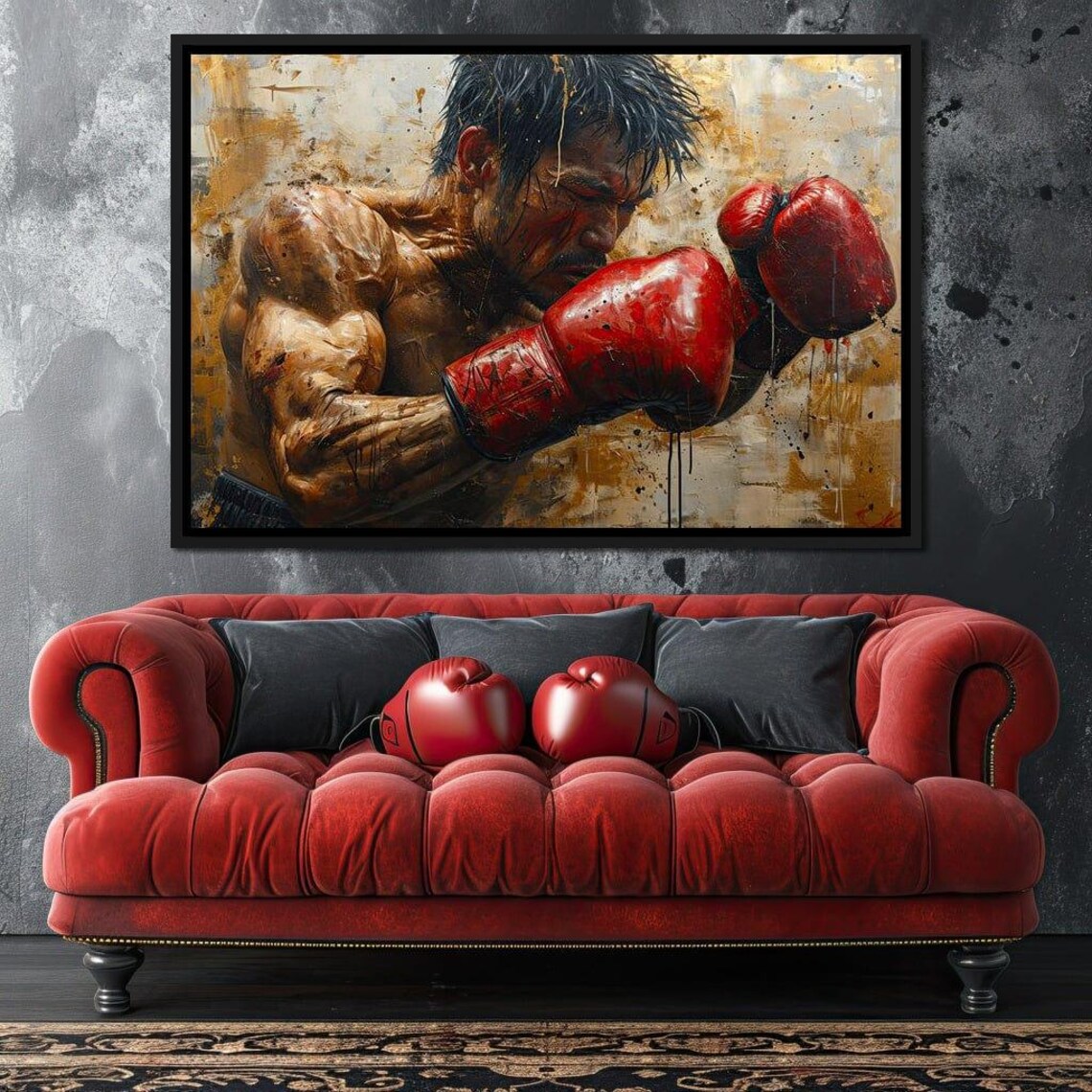 Determined Boxer Red Gloves Gritty Fight Stance Motivational Sports Wall Poster - Image 2