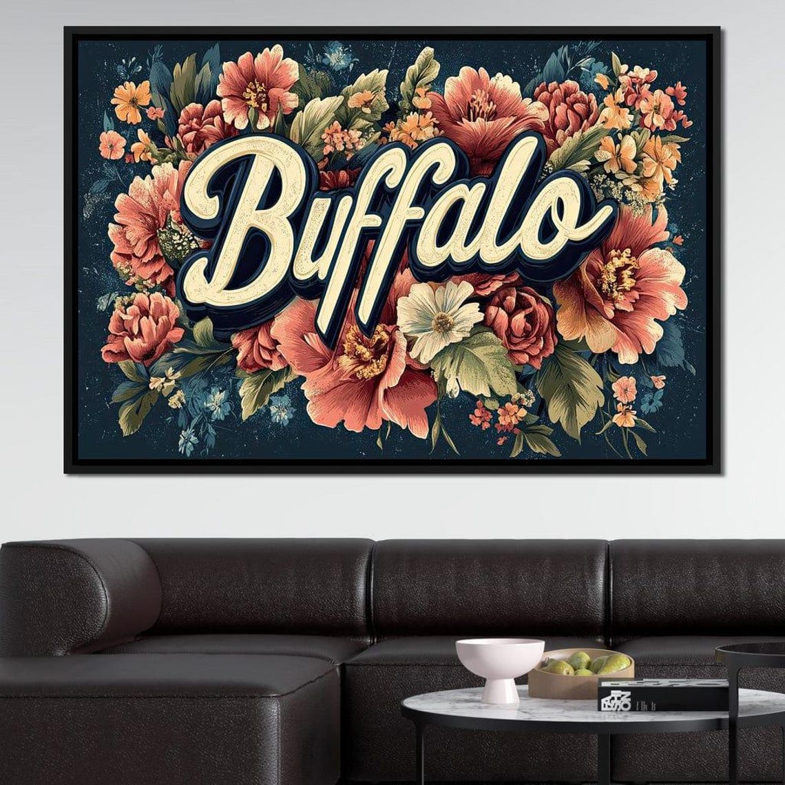 Buffalo Cream Script Vintage Pink Peony Floral Typography Art Poster - Image 2