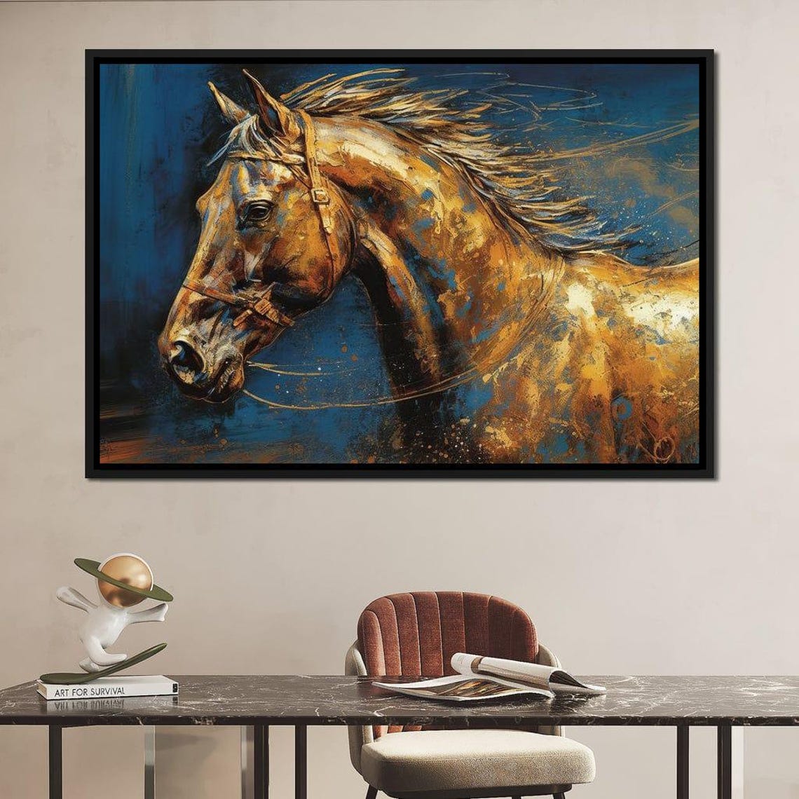 Gilded Animal Companion Horse Elegant Horse Wall Art Equestrian Decor Golden Horse Print Modern Animal Painting By Nichecanvas