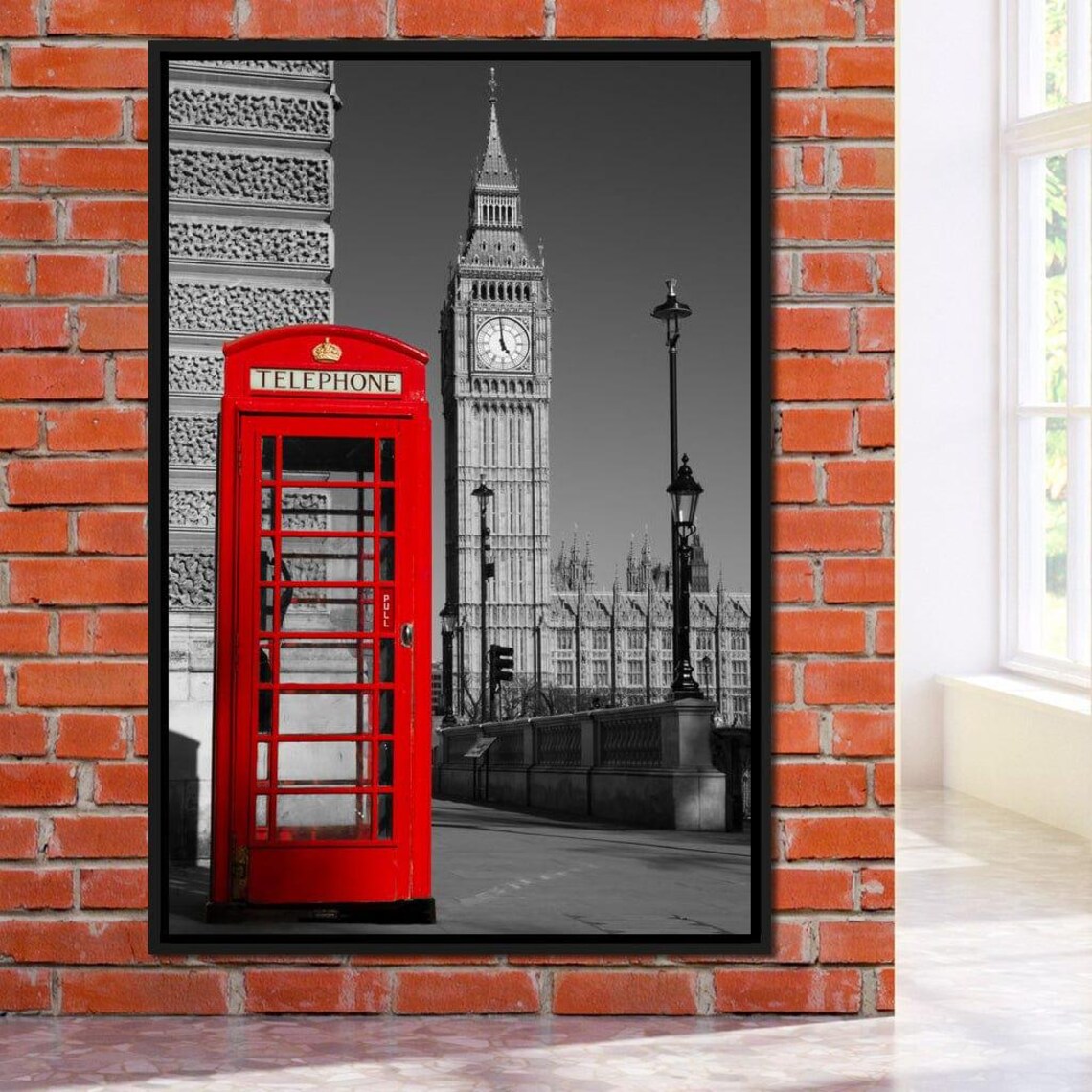 Red London Telephone Box With Big Ben Selective Color City Art Poster