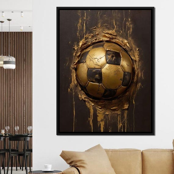 Golden Ball 13 Neal Hackett Modern Soccer Art Home Decor Black And Gold Sports Wall Art By Nichecanvas