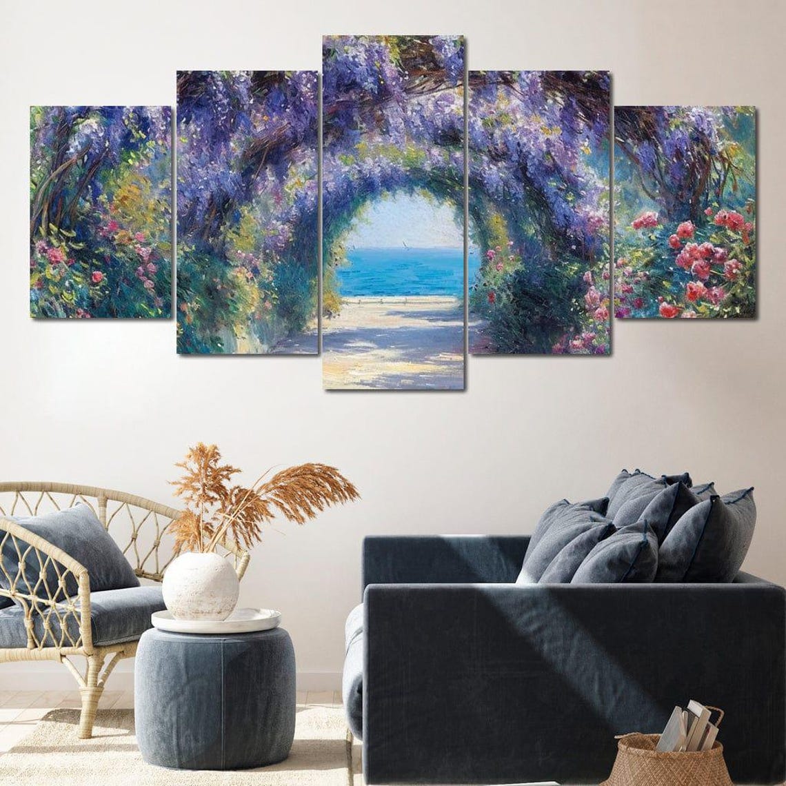 Wisteria Arch Path To Sea Impressionist Garden Landscape Poster - Image 4