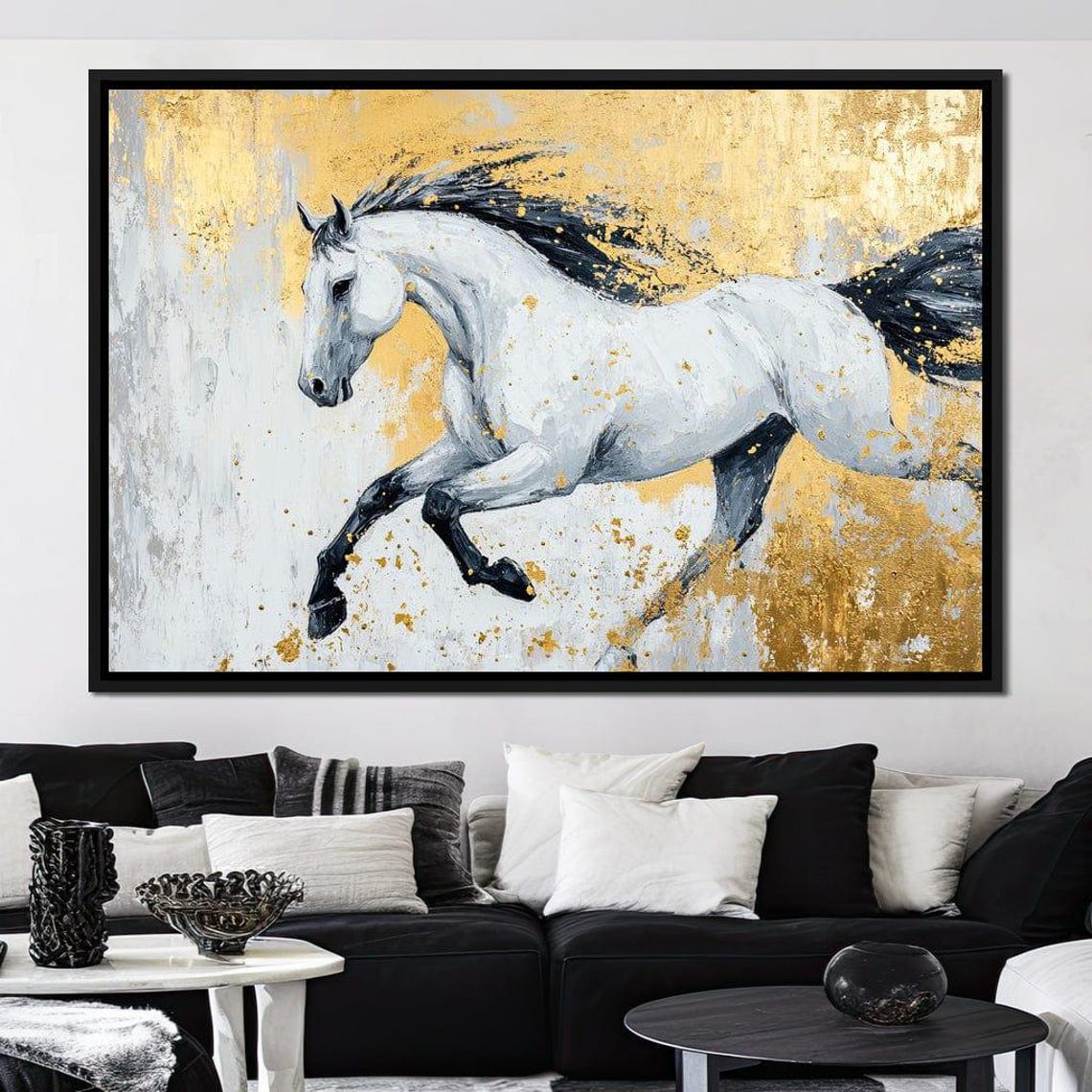 White Horse Galloping Gold Splatter Abstract Equine Modern Poster - Image 4