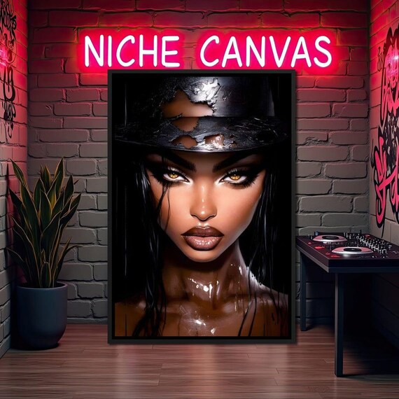 Mysterious Woman in Torn Black Hat Golden Eyes Dark Beauty Wall Art Poster