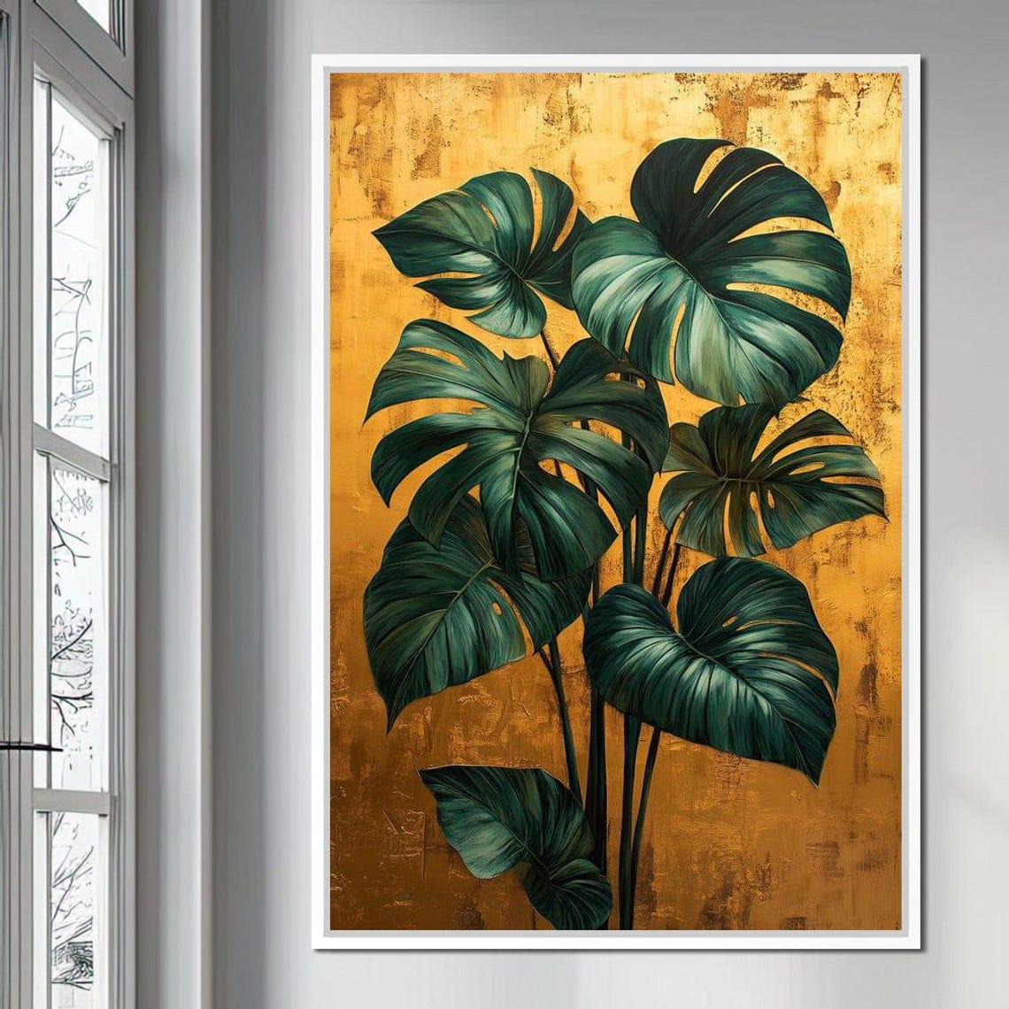 Monstera Leaves Gold Foil Texture Botanical Tropical Modern Poster - Image 4