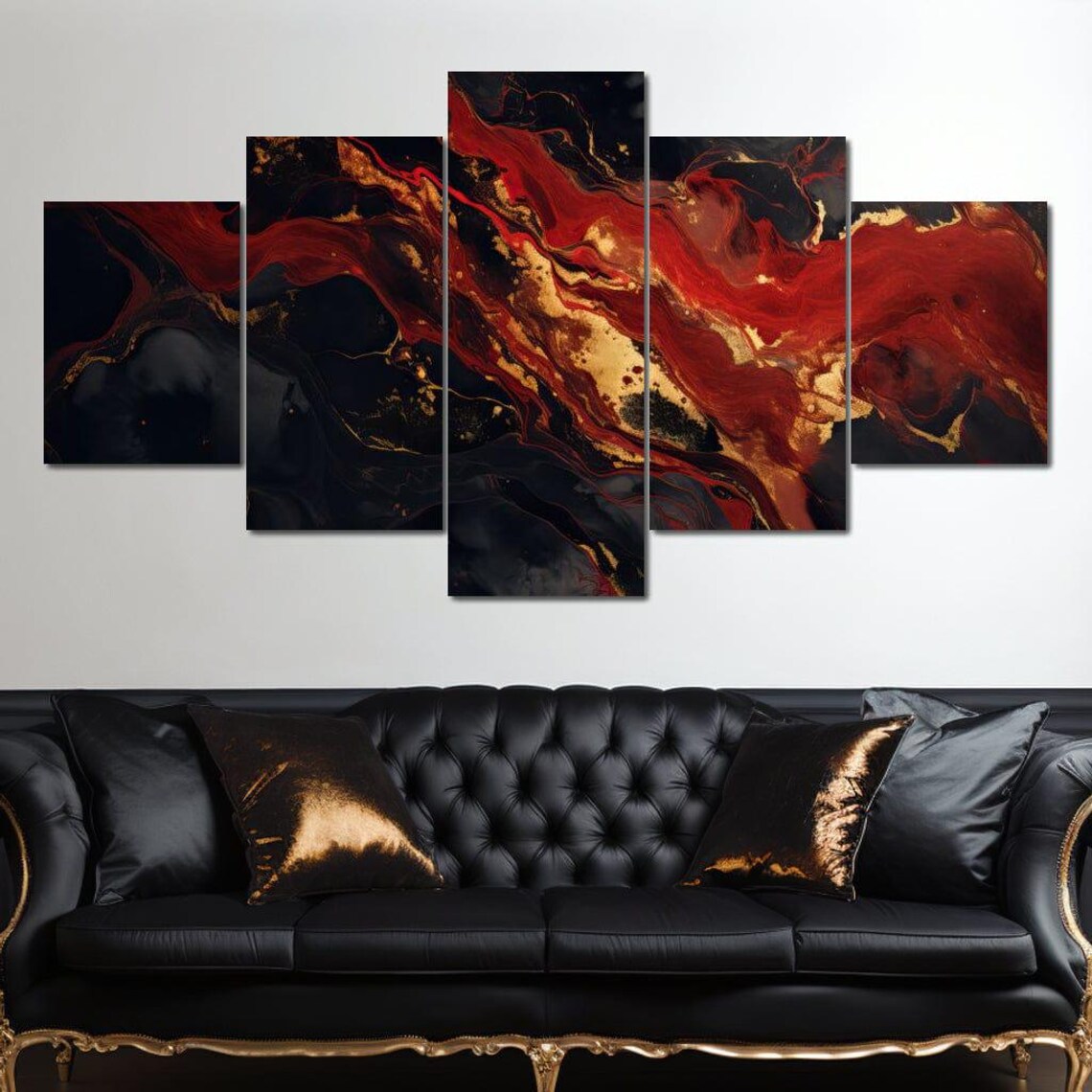Red Gold and Black Abstract Modern Wall Art Print - Image 4