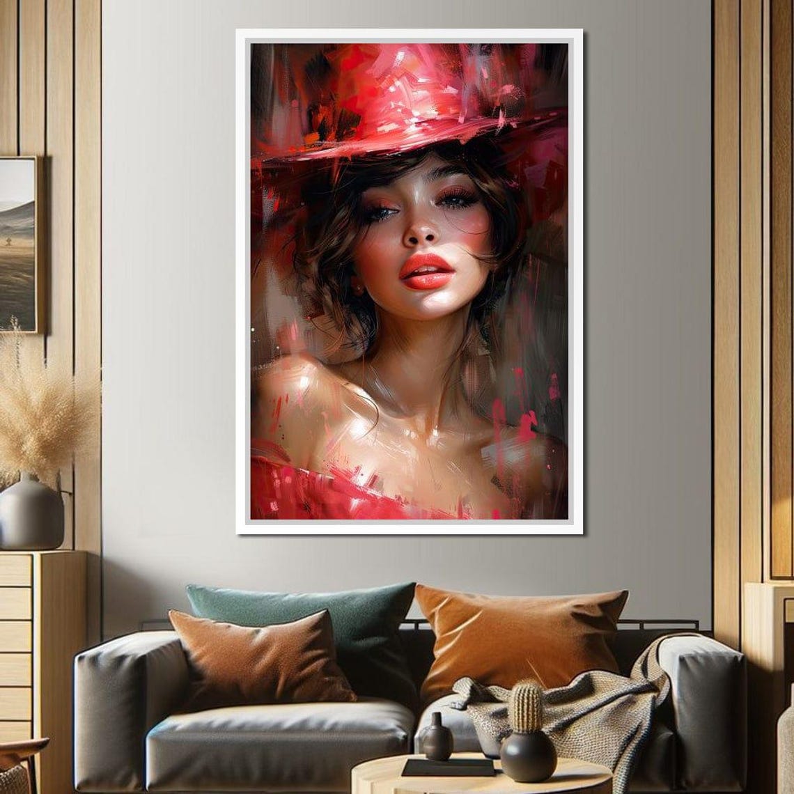 Rose Pink Hat Beauty Soft Romantic Painterly Portrait Wall Art - Image 3