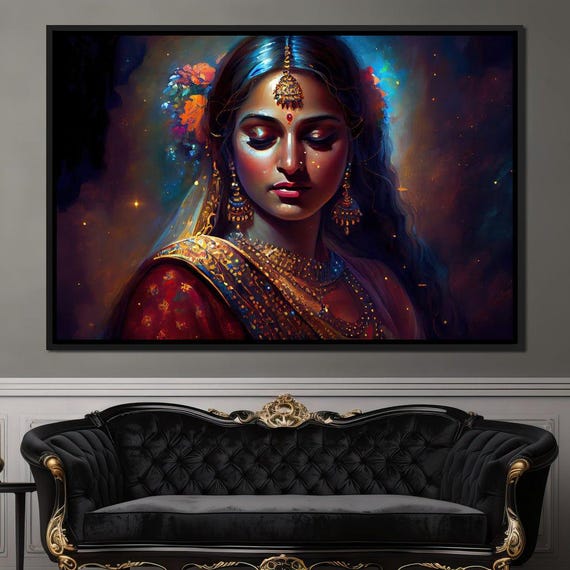 Contemplative Radha Hindu Spiritual Wall Art Beautiful Indian Culture Home Decor Divine Feminine Portrait By Nichecanvas