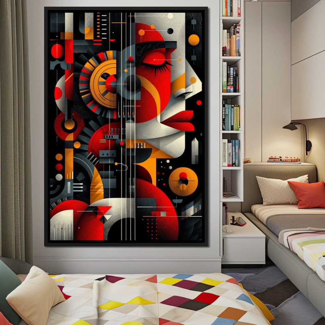 Geometric Woman Profile Art Deco Style Bold Red Black Gold Wall Poster - Image 3