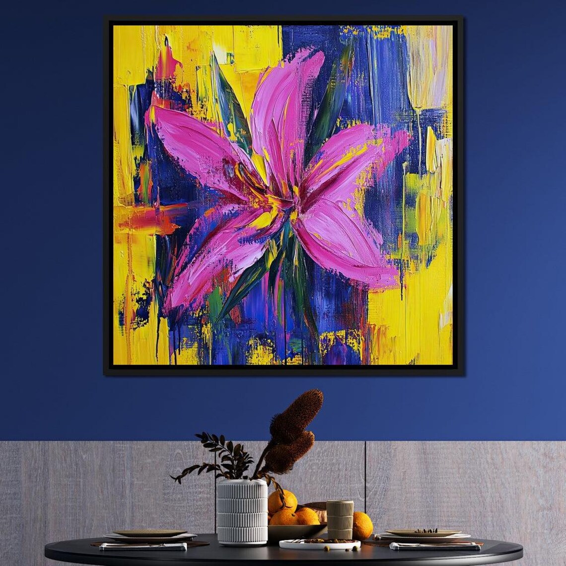 Vibrant Pink Flower Yellow Blue Abstract Colorful Floral Art Poster - Image 3
