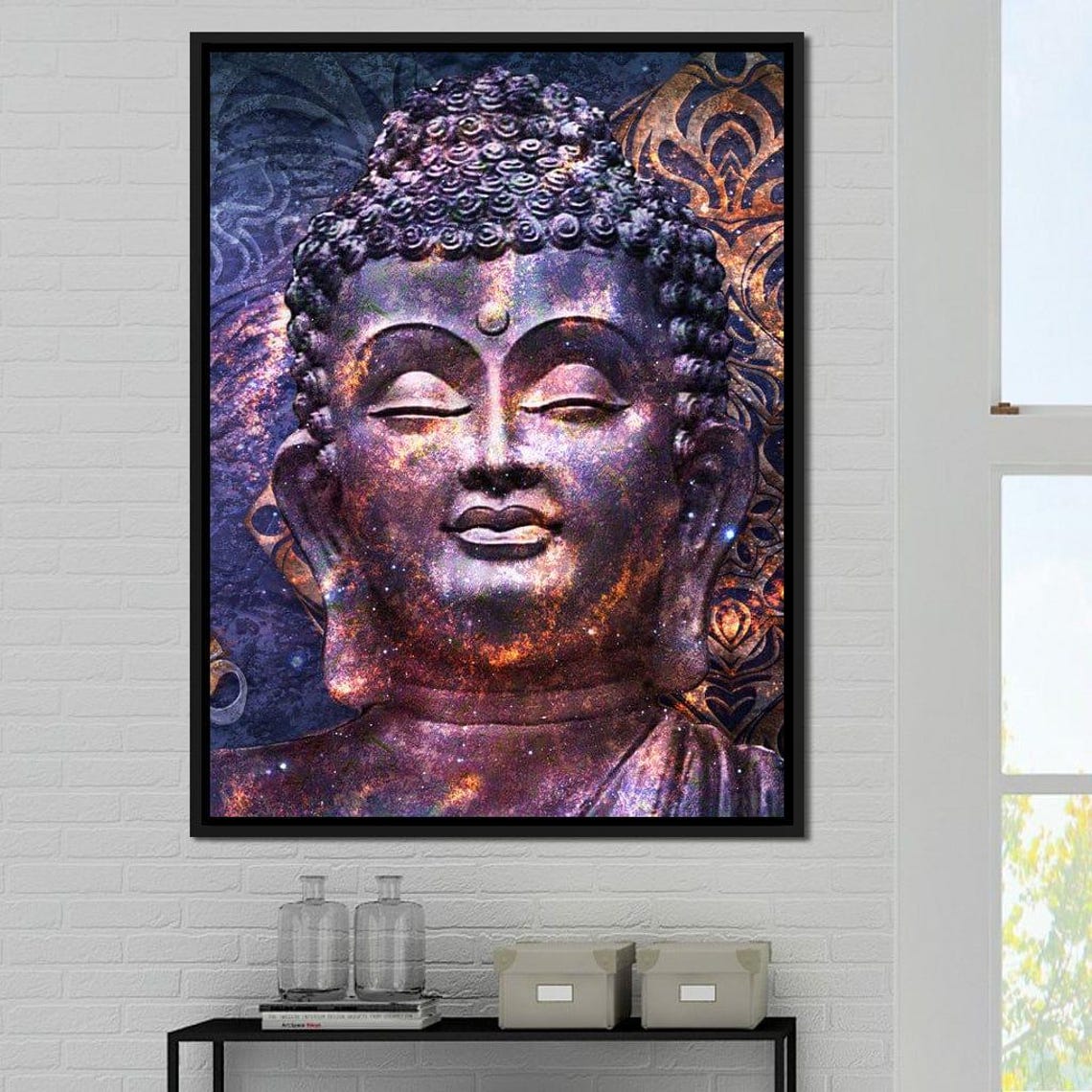 Cosmic Buddha Portrait Galaxy Blue Purple Meditation Wall Art - Image 2