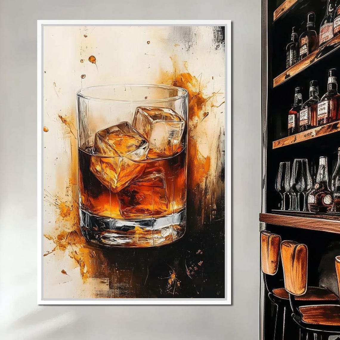 Whiskey on the Rocks Glass With Warm Amber Paint Splashes Poster - Image 2