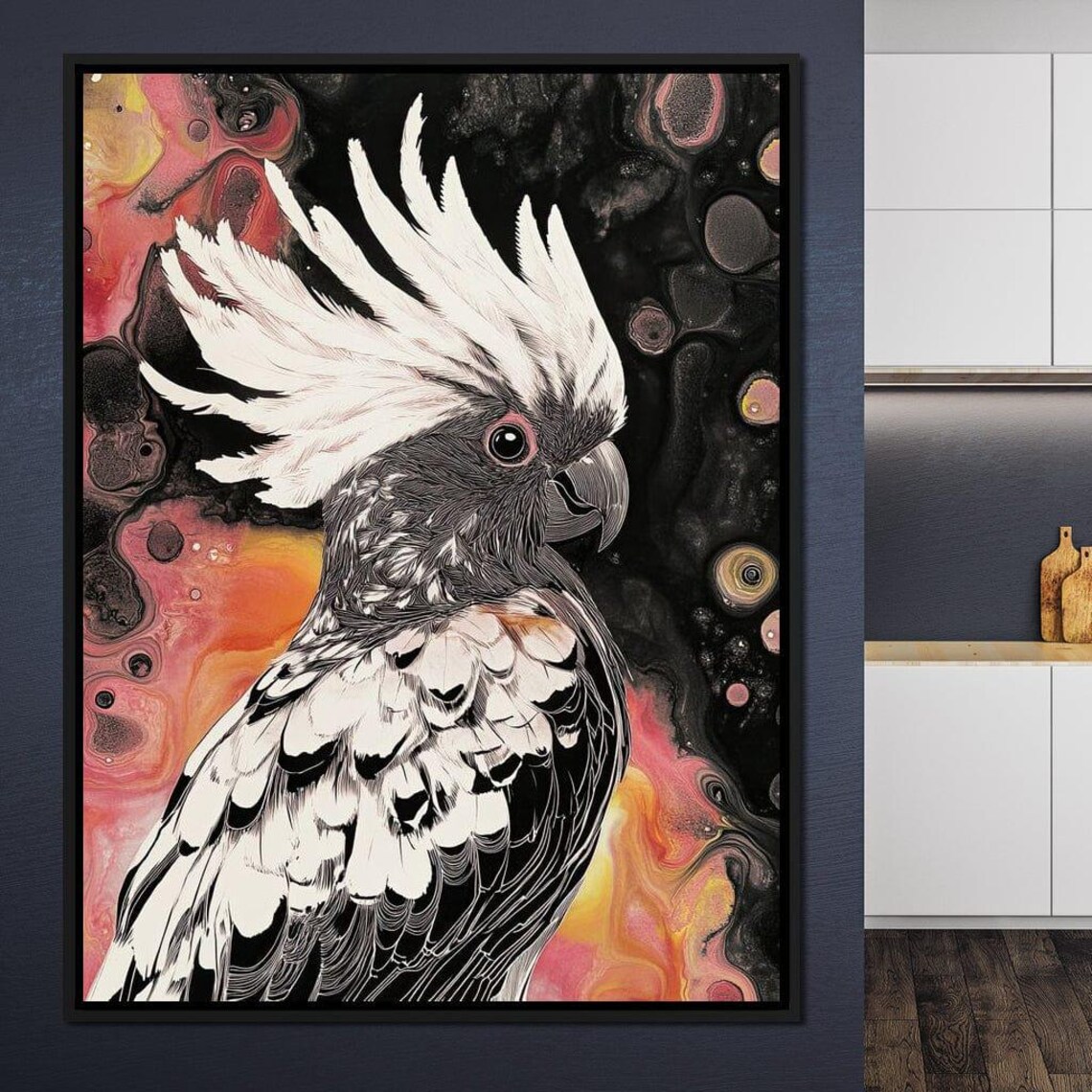 Crested Black and White Cockatoo on Fiery Abstract Background Poster - Image 3