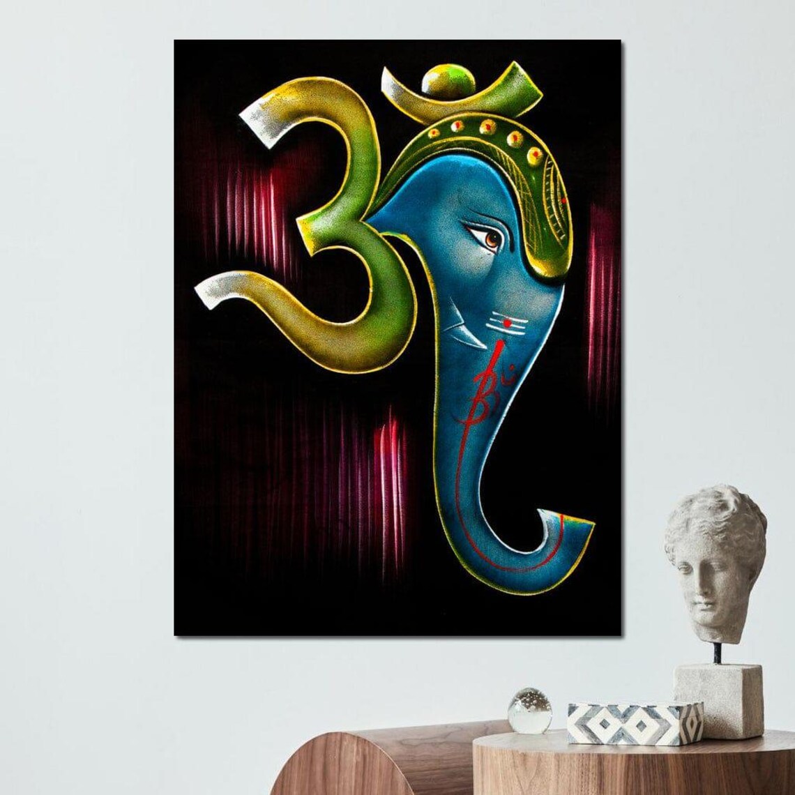 Blue Ganesha With Om Symbol Golden Hindu Spiritual Wall Art Print - Image 4