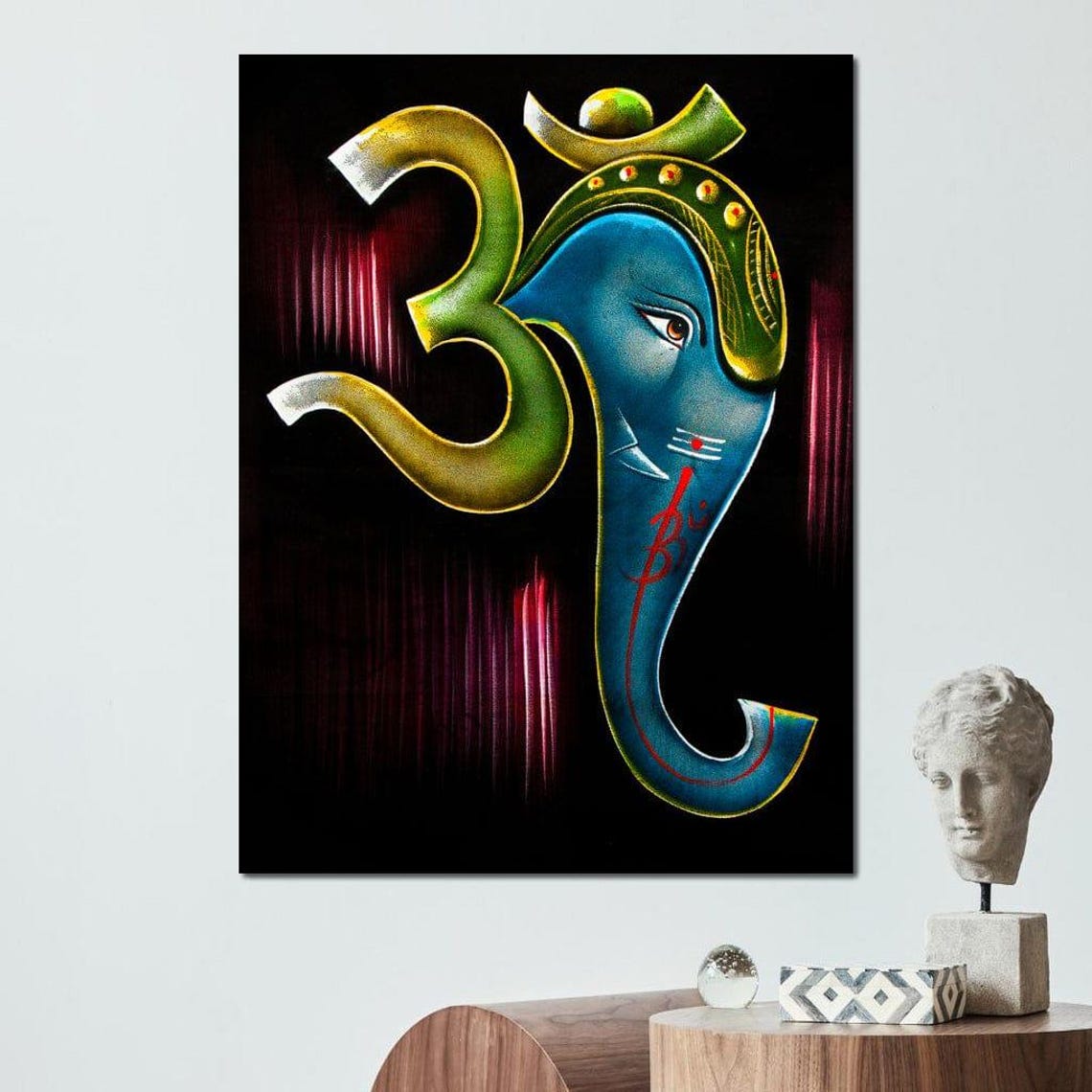 Ganesh Diwali Hindu Wall Art Festival Decor Ganesha Oil Painting Spiritual Artwork Colorful Indian Culture By Nichecanvas - Image 4