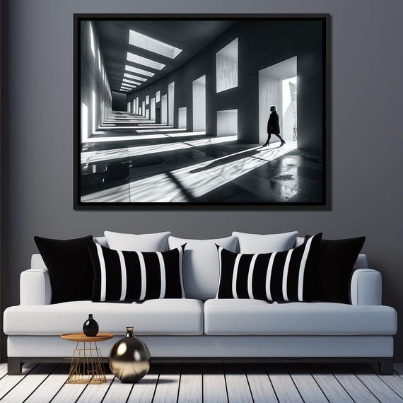 Shadowplay Geometric Solitude Minimalist Wall Art Black And White Decor Light And Shadow Print Abstract Architecture By Nichecanvas