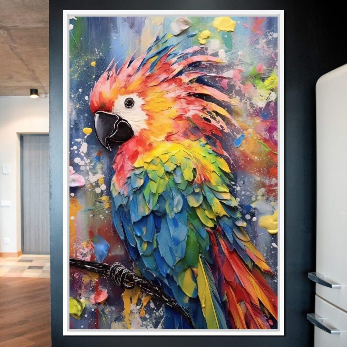 Colorful Scarlet Macaw Parrot Textured Oil Tropical Bird Poster - Image 4