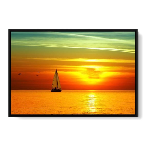 Sailing Boat Sunset Nautical Decor Coastal Art Relaxing Atmosphere Scenic Landscape Ocean Scene Maritime Decor By Nichecanvas