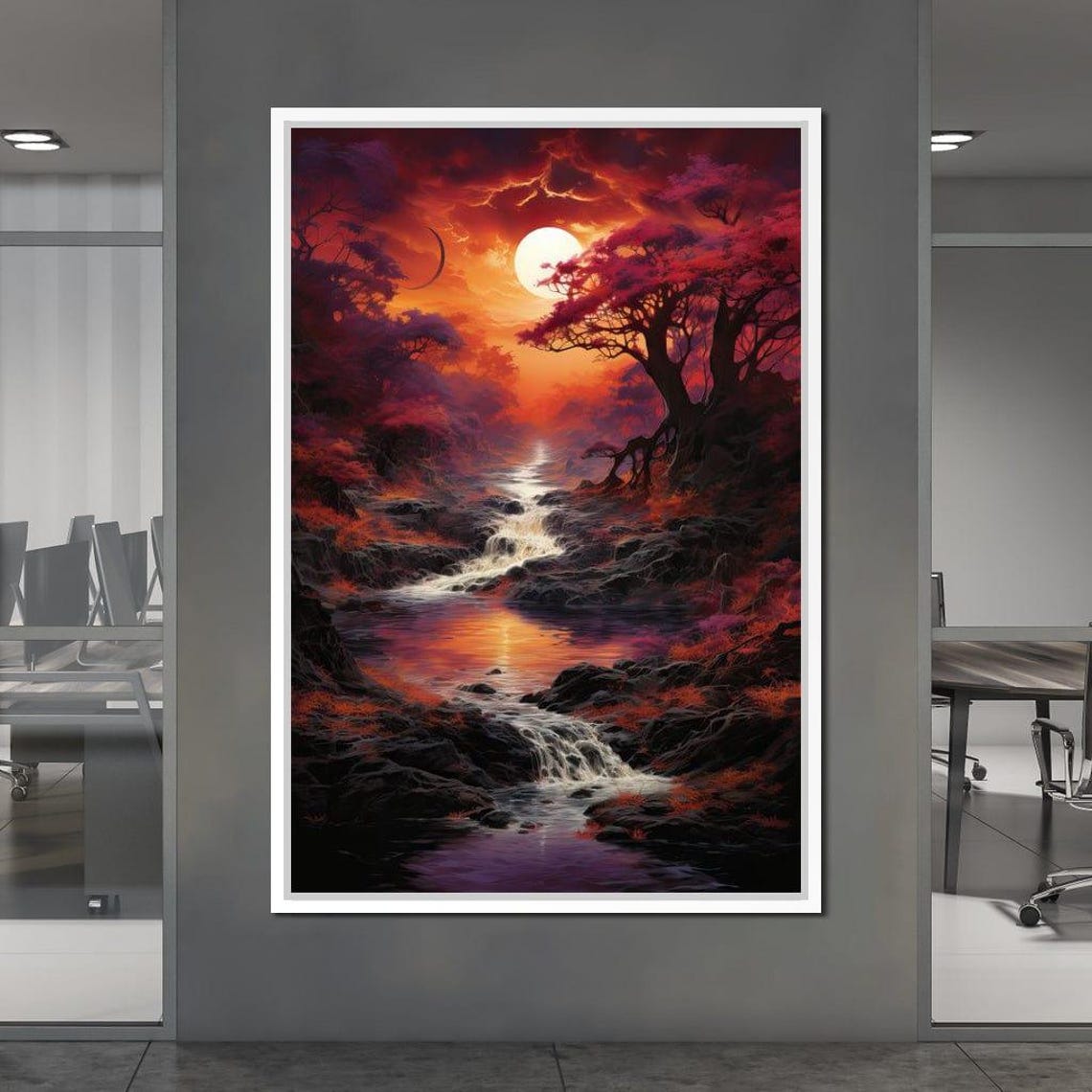 River Flow Vibrant Sunset Wall Art Nature Landscape Decor Tranquil River Print Artistic Dreamscape By Nichecanvas - Image 2