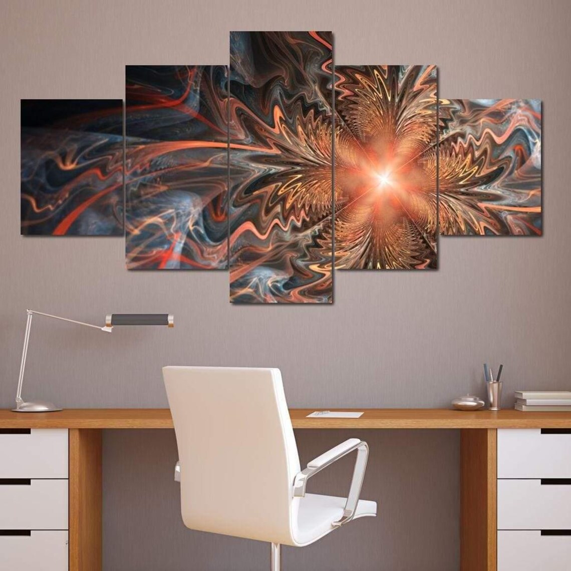Orange Fractal Flower Five Panel Abstract Blazing Fire Wall Art Poster - Image 4