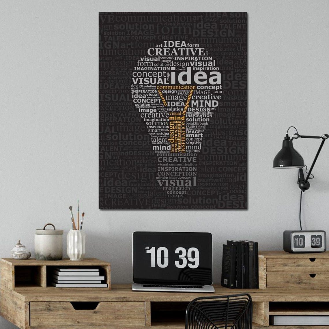 Creative Idea Lightbulb Word Art Black Inspirational Poster For Office - Image 3