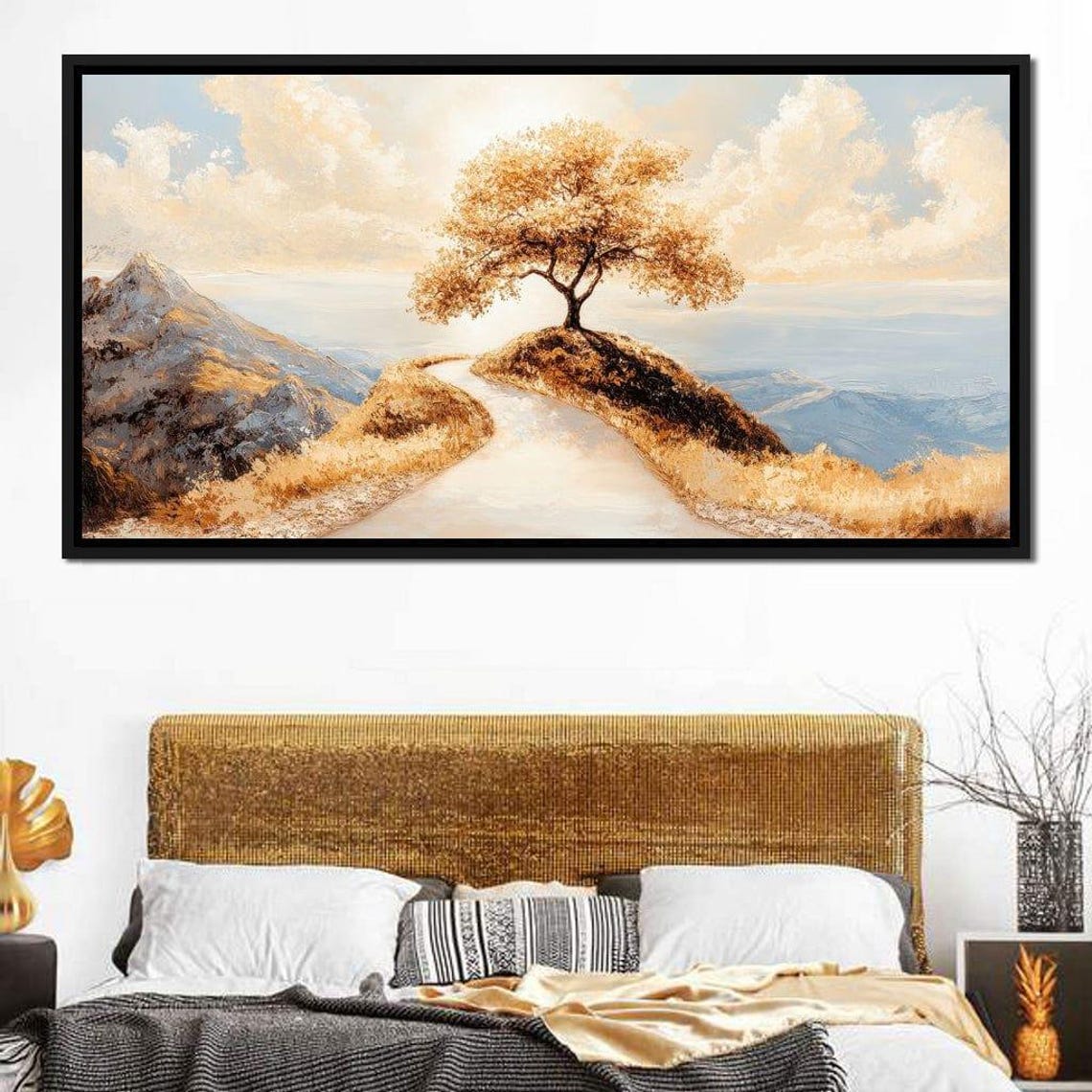 Golden Tree On Winding Mountain Path Scenic Sunset Landscape Poster - Image 3