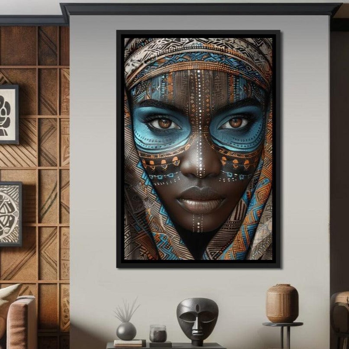 African Tribal Portrait Art Print, Modern Boho Decor