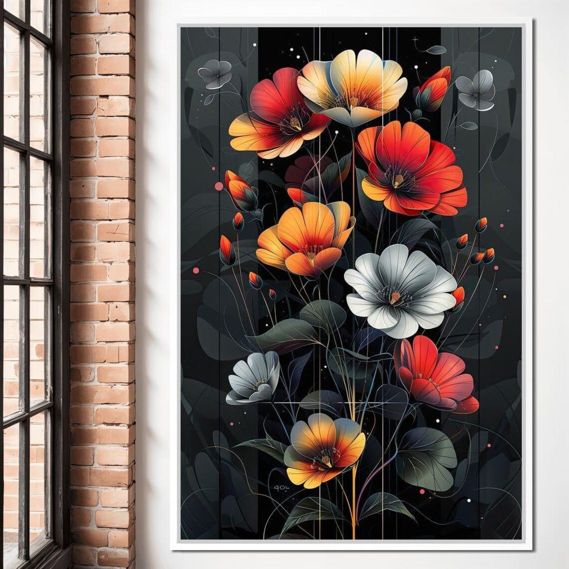 Moonlit Poppies Vibrant Red Orange Floral Blooms Night Garden Wall Art