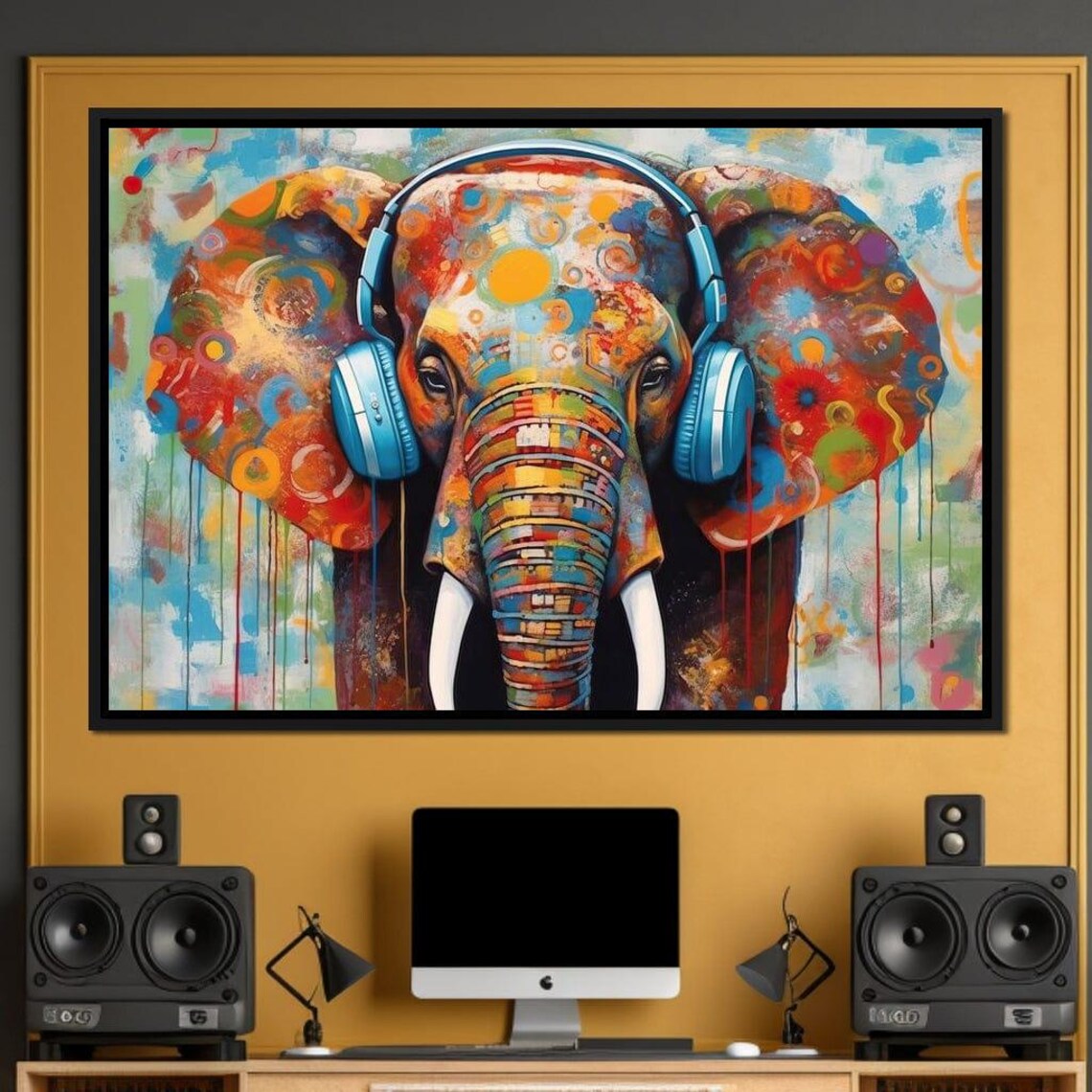 Pop Art Elephant Wearing Headphones Colorful Music Lover Wall Art - Image 4