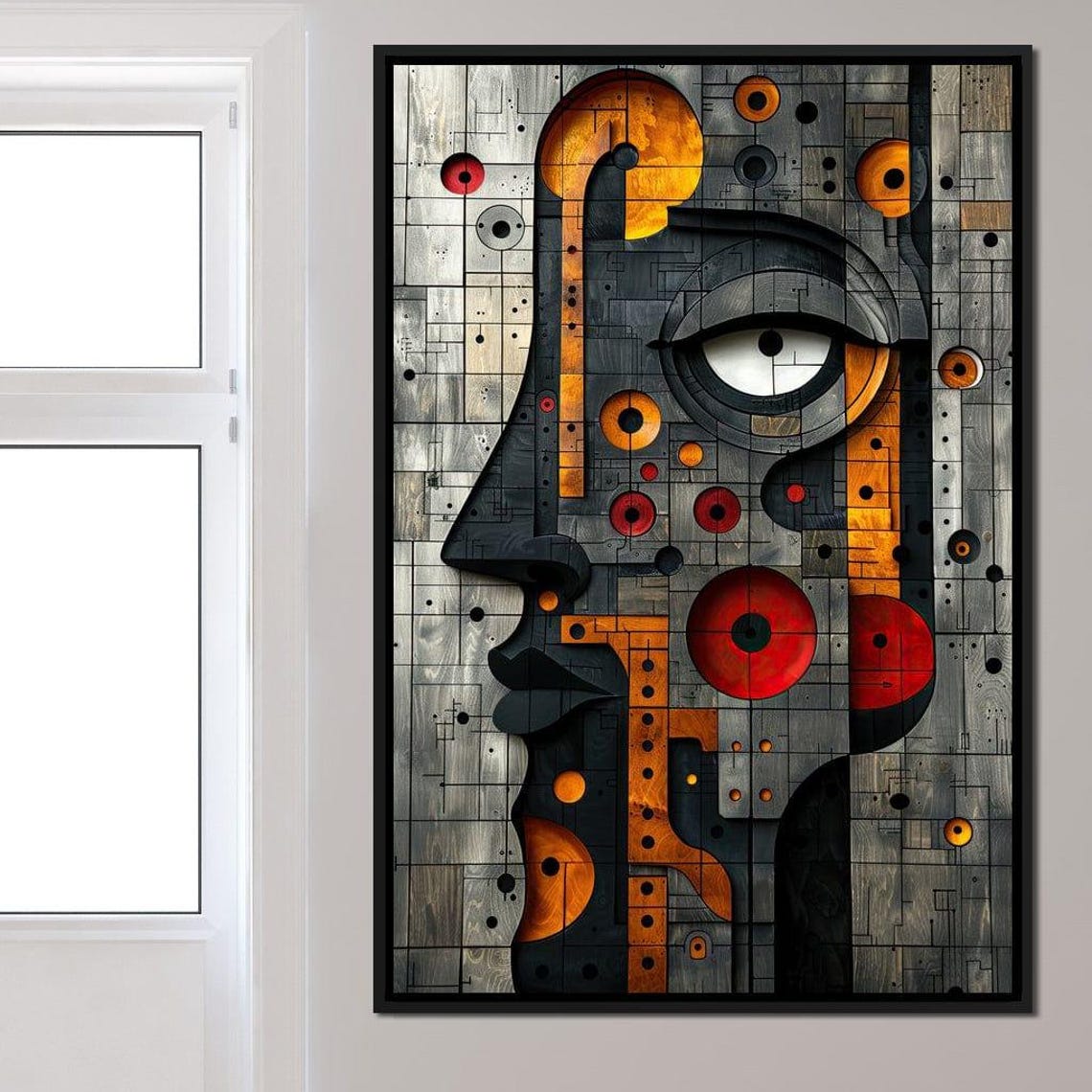 Geometric Abstract Face Profile Bold Orange Red Gray Cubist Art Print - Image 3