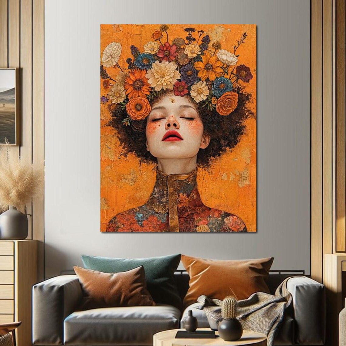 Autumn Wildflower Crown Woman Closed Eyes Boho Floral Art Print - Image 4