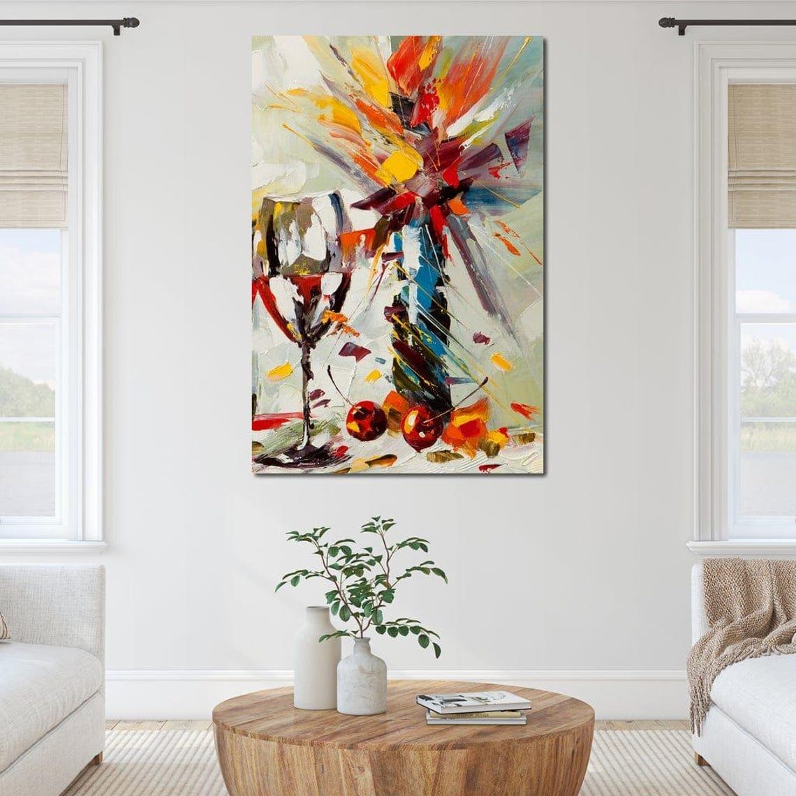 Abstract Wine Glass Cherry Bouquet Bold Colorful Kitchen Art Poster - Image 3