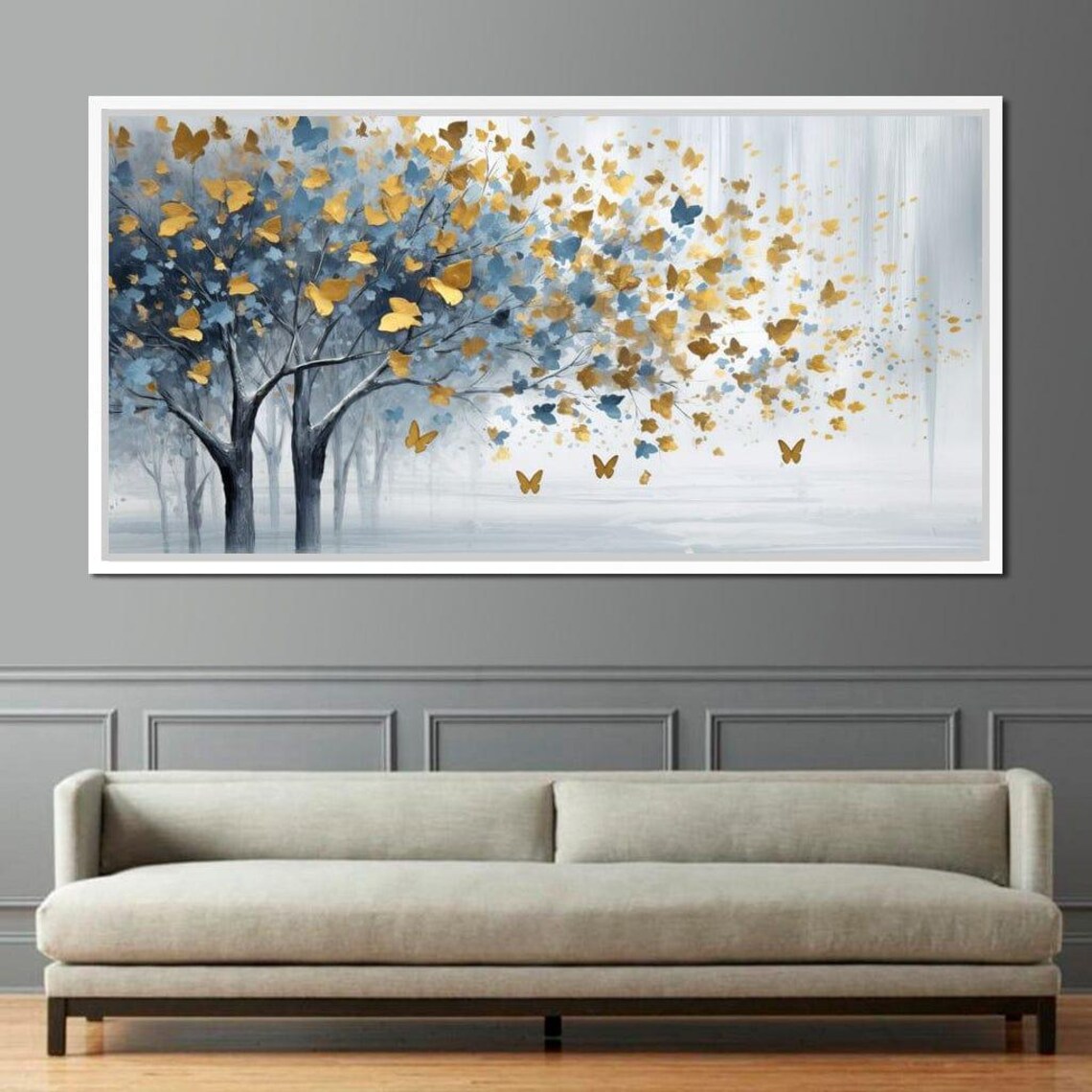 Blue and Gold Grove Nature Abstract Art Print - Image 3