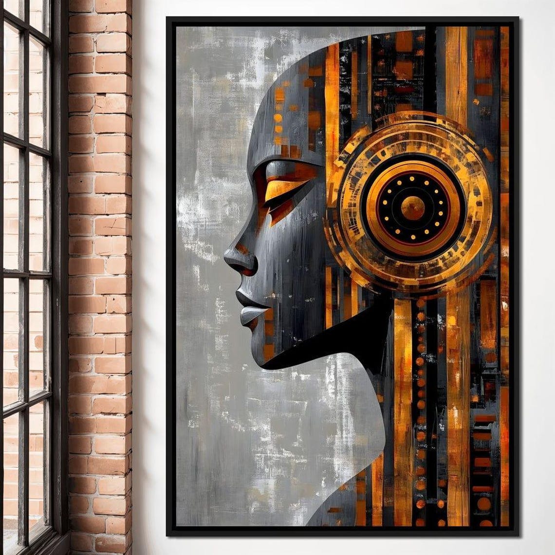 Industrial Echoes Evolution Urban Abstract Wall Art Modern Home Decor Geometric Face Portrait By Nichecanvas - Image 3