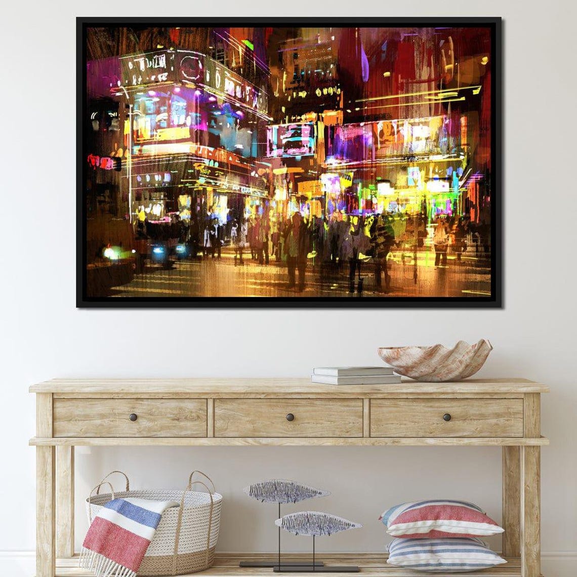 Neon City Night Street Rainy Reflections Vibrant Urban Lights Poster - Image 2